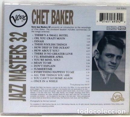 CDs de m&uacute;sica: CHET BAKER - JAZZ MASTERS 32 - CD - Foto 2