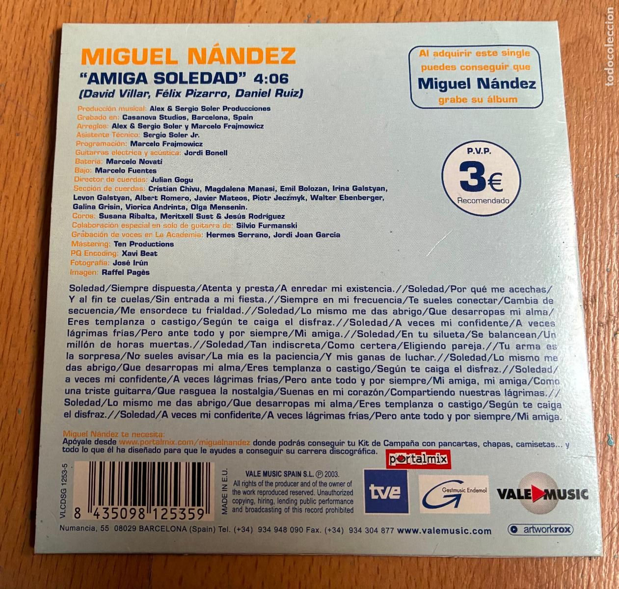 CDs de m&uacute;sica: MIGUEL NANDEZ, AMIGA SOLEDAD, CD SINGLE - Foto 2