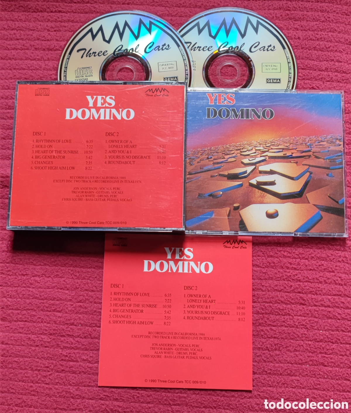 CDs de M&uacute;sica: YES: Domino. 2Cd's Recorded Live in California 1988. No Oficial. Rareza.