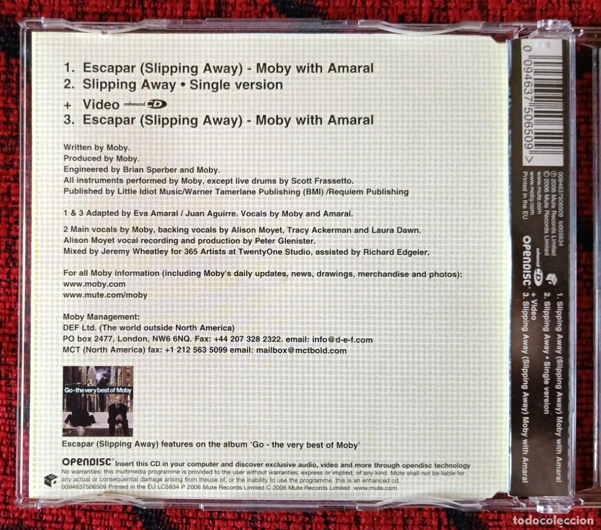 CDs de m&uacute;sica: MOBY - AMARAL ** Escapar (Slipping Away) ** CD SINGLE 2006 - Foto 2