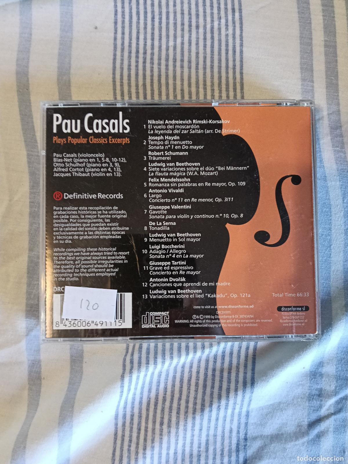 CDs de m&uacute;sica: CD PAU CASALS PLAYS POPULAR CLASSICS EXCERPTS - Foto 2