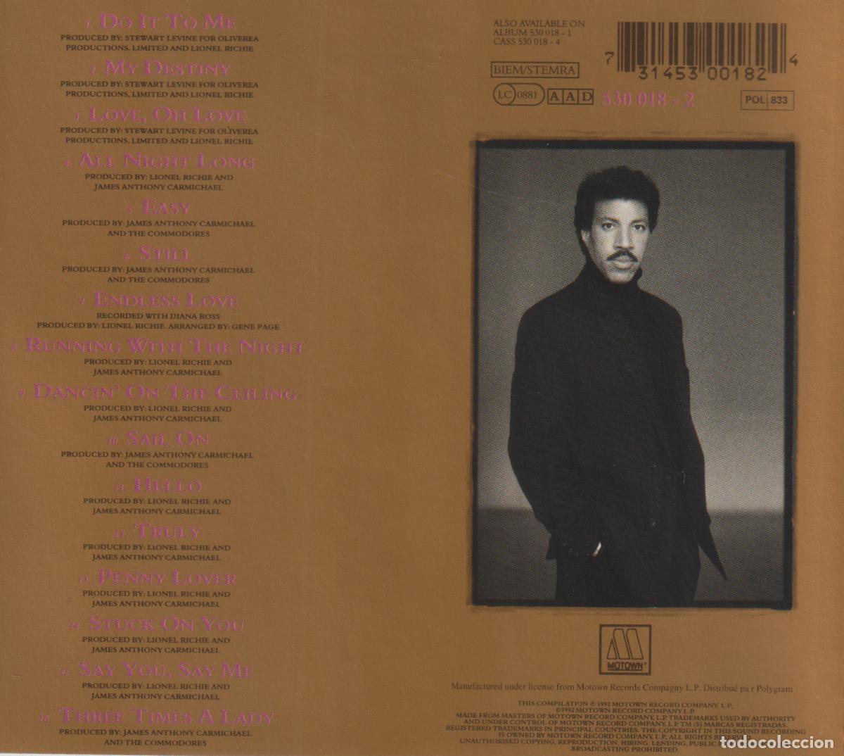 CDs de m&uacute;sica: LIONEL RICHIE. BACK TO FRONT. CD. - Foto 3