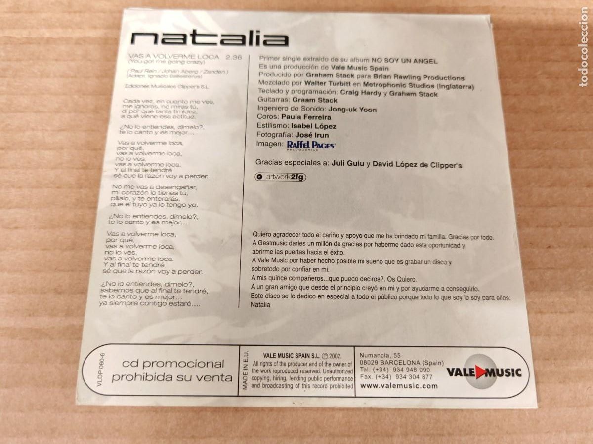 CDs de m&uacute;sica: NATALIA Vas a volverme loca CD SINGLE PROMO 2002 OPERACION TRIUNFO 1 TEMA