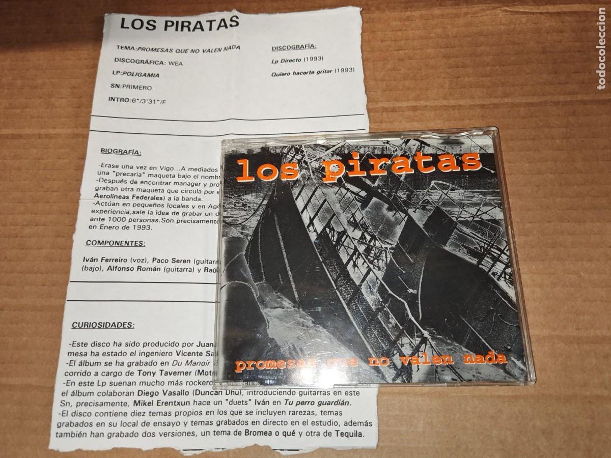 CDs de M&uacute;sica: LOS PIRATAS Promesas que no valen nada CD SINGLE PROMO 1995 CON HOJA PROMO 1 TEMA IVAN FERREIRO