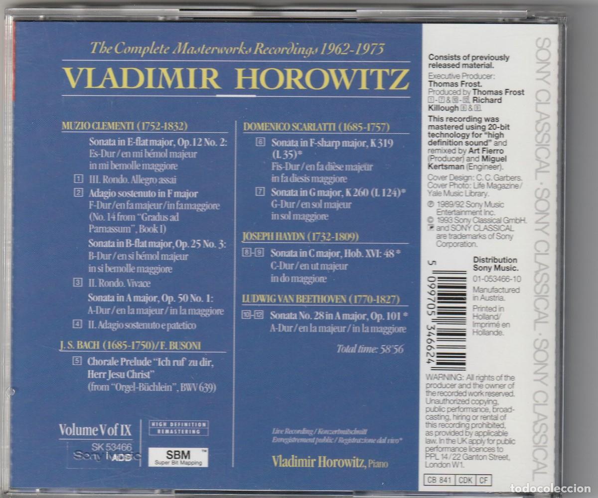 CDs de m&uacute;sica: HOROWITZ - A BAROQUE & CLASSICAL RECITAL (CD SONY 1993) - Foto 2