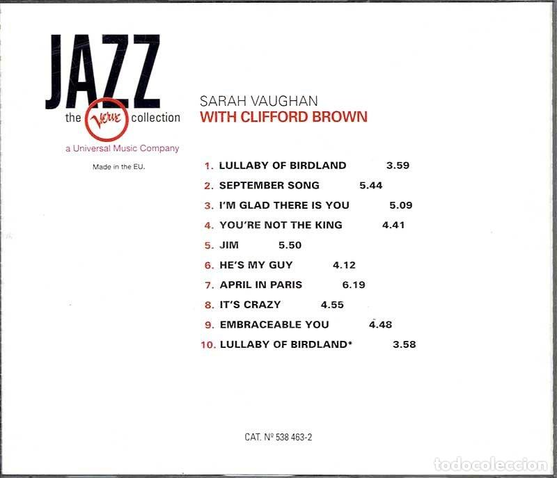 CDs de m&uacute;sica: Sarah Vaughan - With Clifford Brown. CD - Foto 2