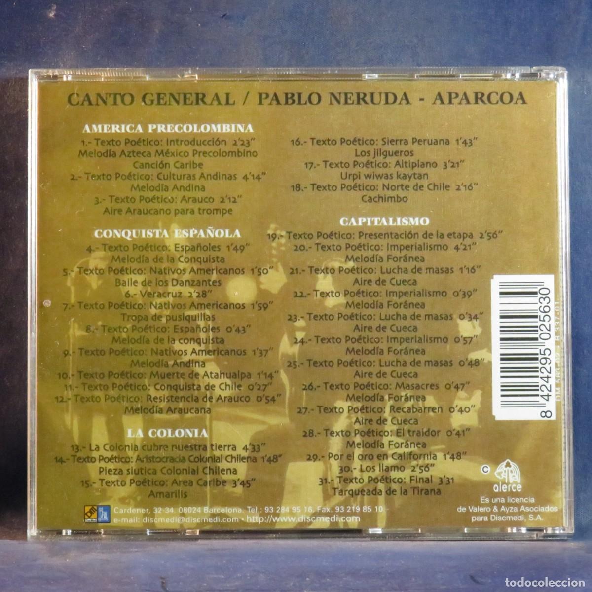 CDs de m&uacute;sica: APARCOA Y PABLO NERUDA &ndash; CANTO GENERAL - CD - Foto 2