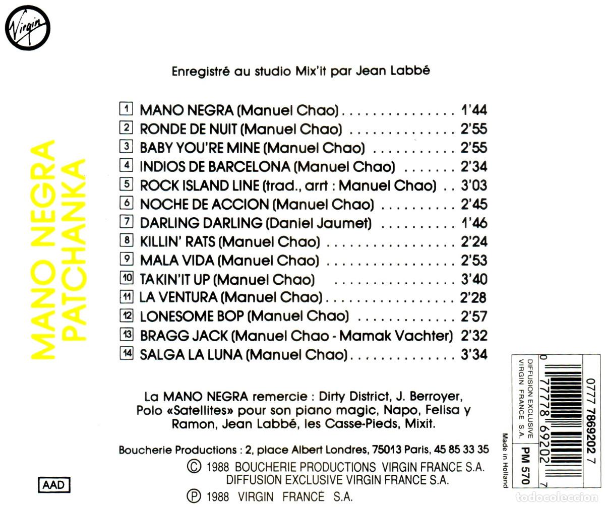 CDs de m&uacute;sica: MANO NEGRA. PATCHANKA. CD. - Foto 2