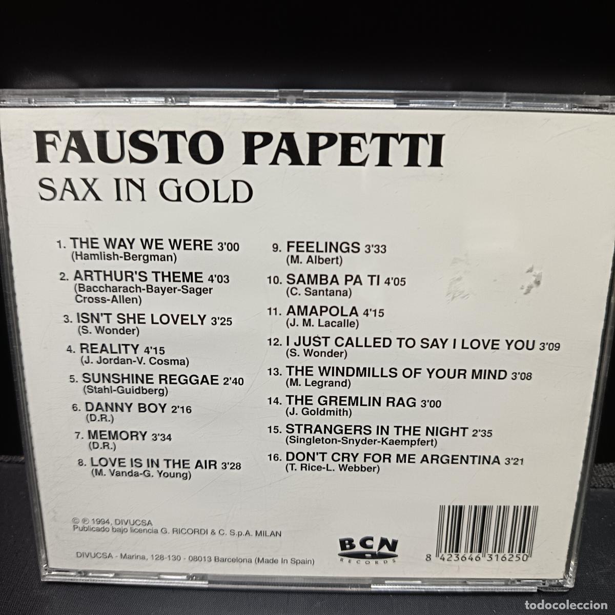 CDs de m&uacute;sica: FAUSTO PAPETTI, SAX IN GOLD. CD - Foto 2