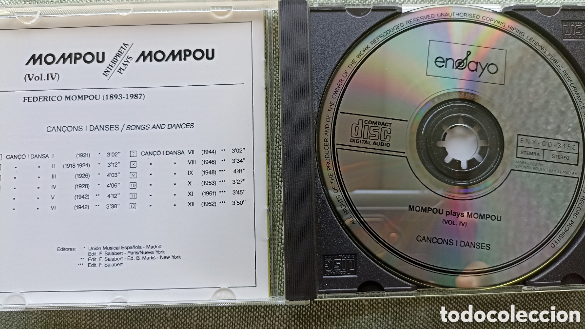 CDs de m&uacute;sica: CD &rdquo;Mompou interpreta Mompou (Vol. IV): Can&ccedil;ons i Danses&rdquo; - Foto 3