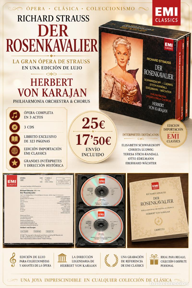 Music CDs: RICHARD STRAUSS | DER ROSENKAVALIER | KARAJAN | EMI CLASSICS 3 CD + LIBRETO LUJO