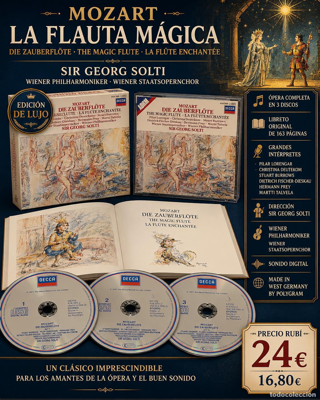 CDs de M&uacute;sica: MOZART &middot; LA FLAUTA M&Aacute;GICA | DIE ZAUBERFL&Ouml;TE | TRIPLE CD DECCA | SOLTI | EDICI&Oacute;N DE LUJO + LIBRETO