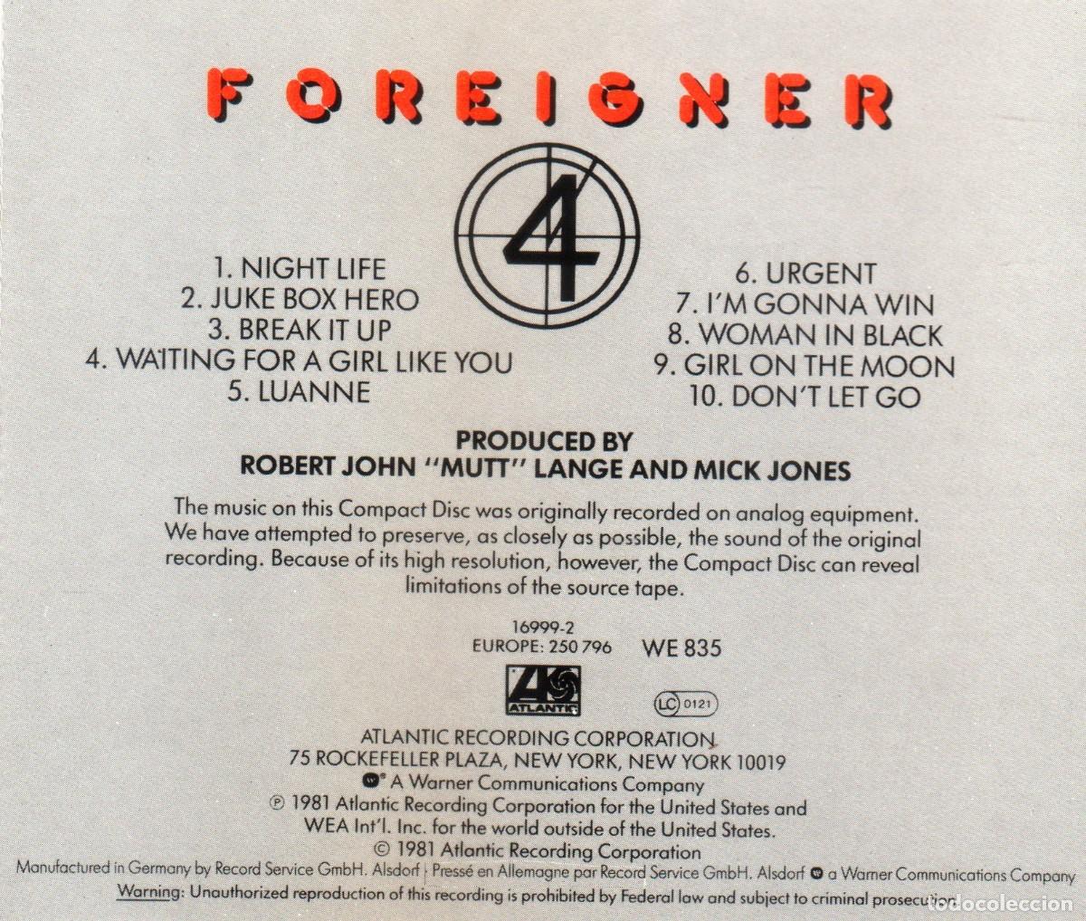 CDs de m&uacute;sica: �G174 - FOREIGNER. FOREIGNER 4. CD. - Foto 2