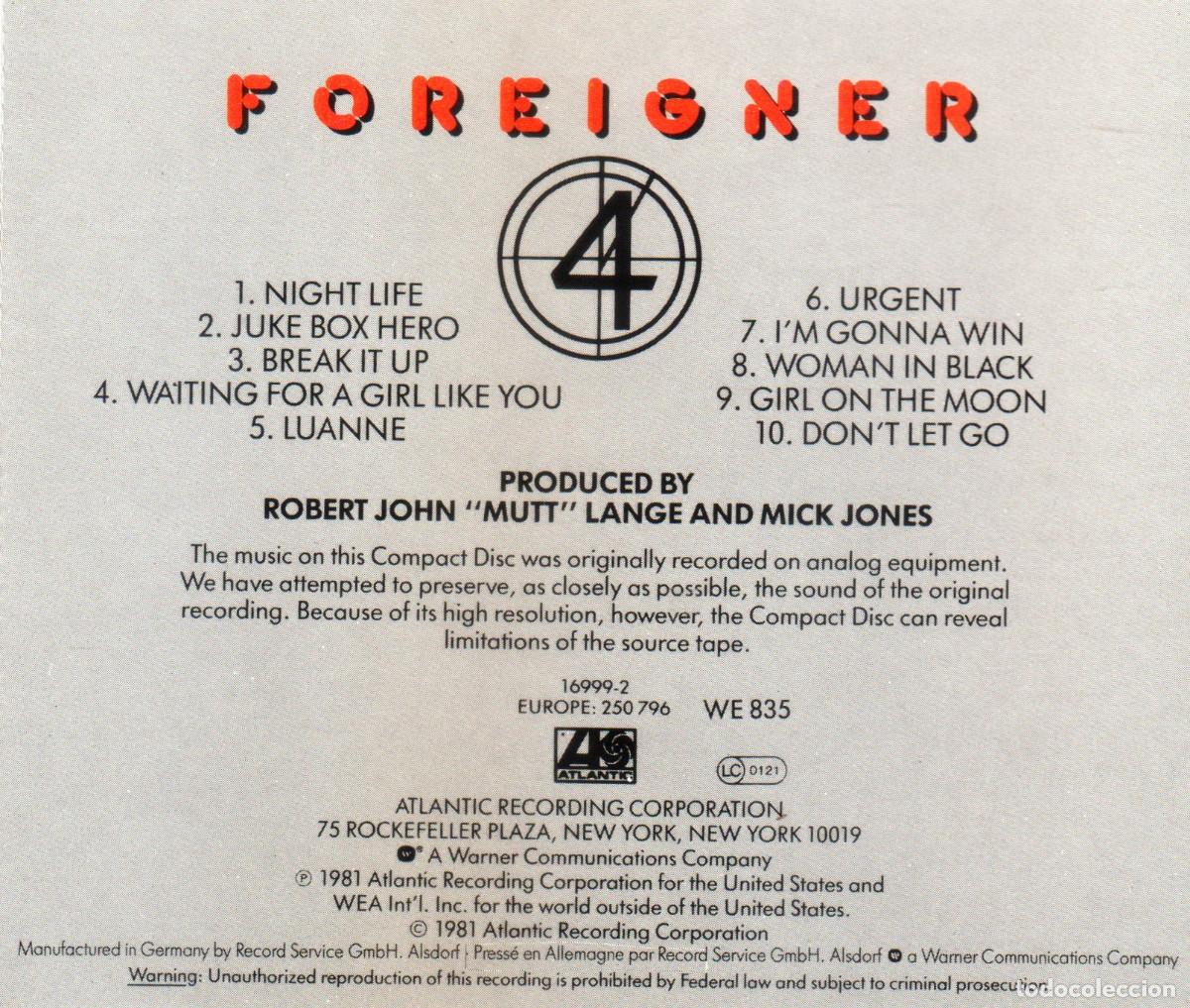 CDs de m&uacute;sica: FOREIGNER. FOREIGNER 4. CD. - Foto 2