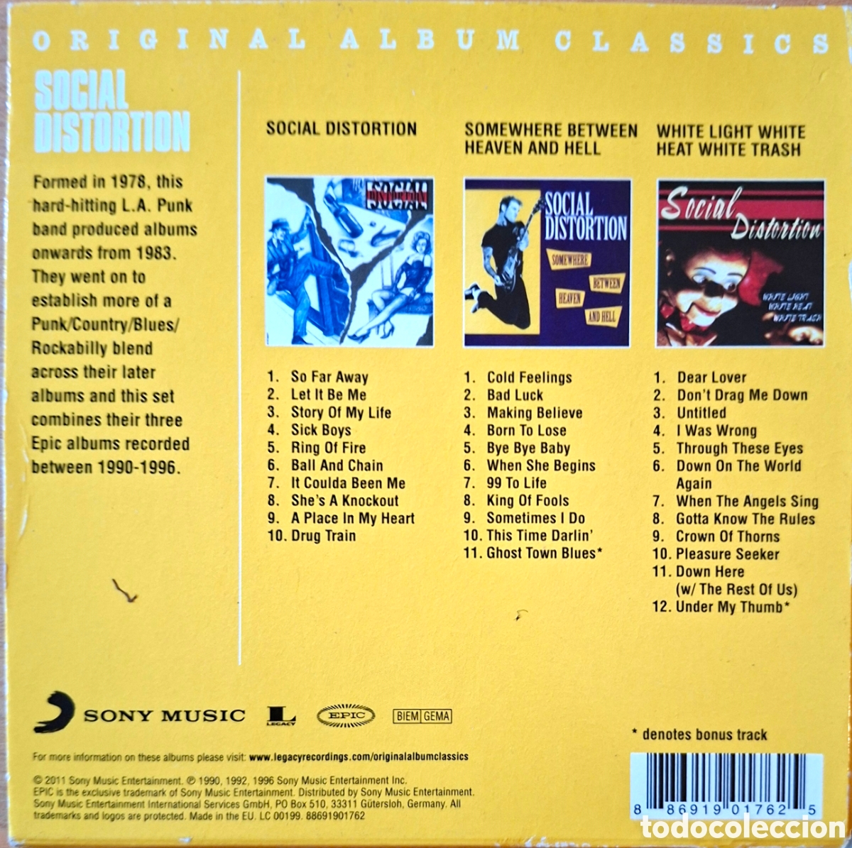 CDs de m&uacute;sica: SOCIAL DISTORTION, 3xCD. Sony 1996 - Foto 3