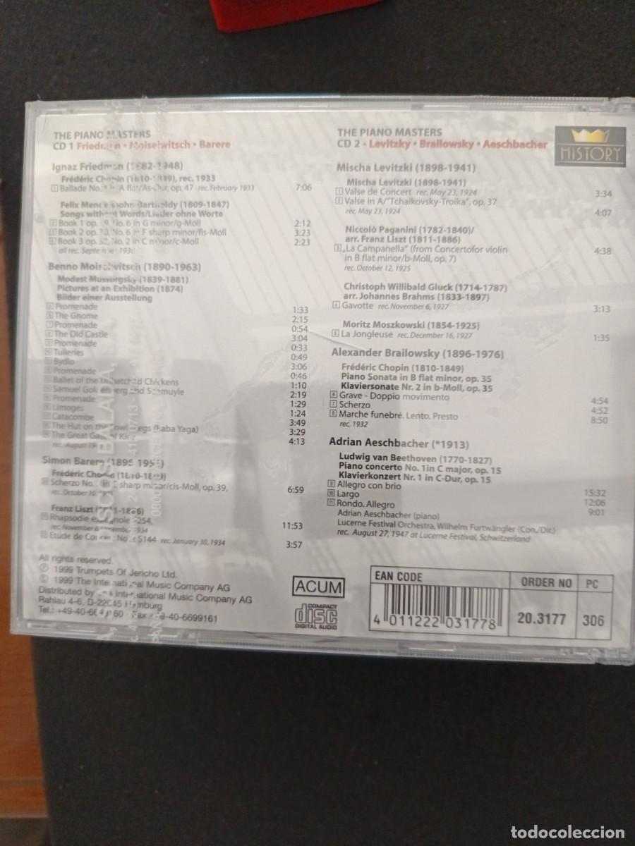 CDs de m&uacute;sica: 2 CD. THE PIANO MASTERS: FRIEDMANN, MOISEWITSCH, BARERE, LEVITZKI, BRAILOWSKY, AESCHBACHER - Foto 2