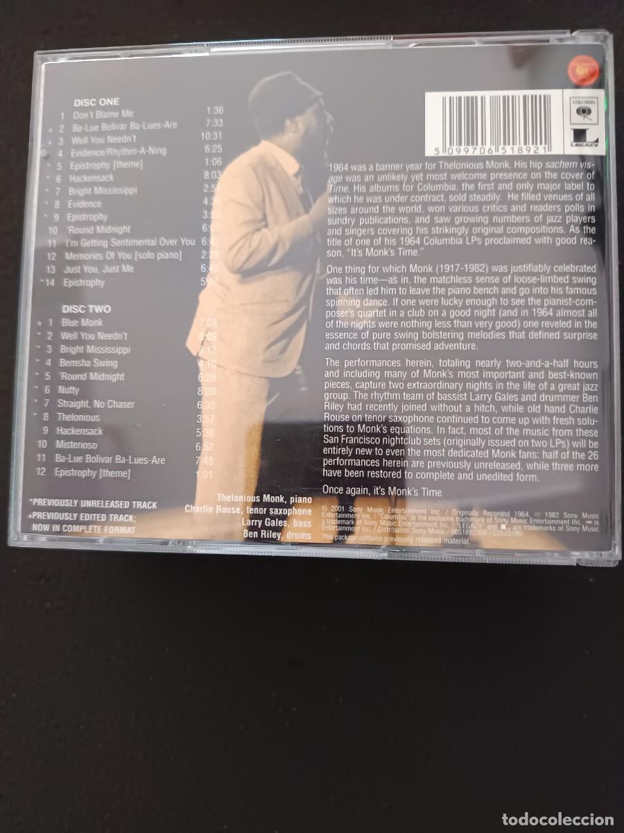 CDs de m&uacute;sica: 2 CD. MONK LIVE AT THE JAZZ WORKSHOP. COMPLETE - Foto 2