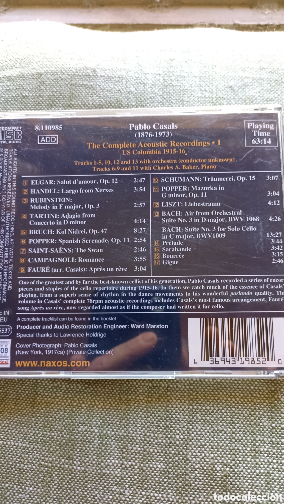 CDs de m&uacute;sica: CD de la serie &rdquo;Great Cellists Pablo Casals - Foto 2