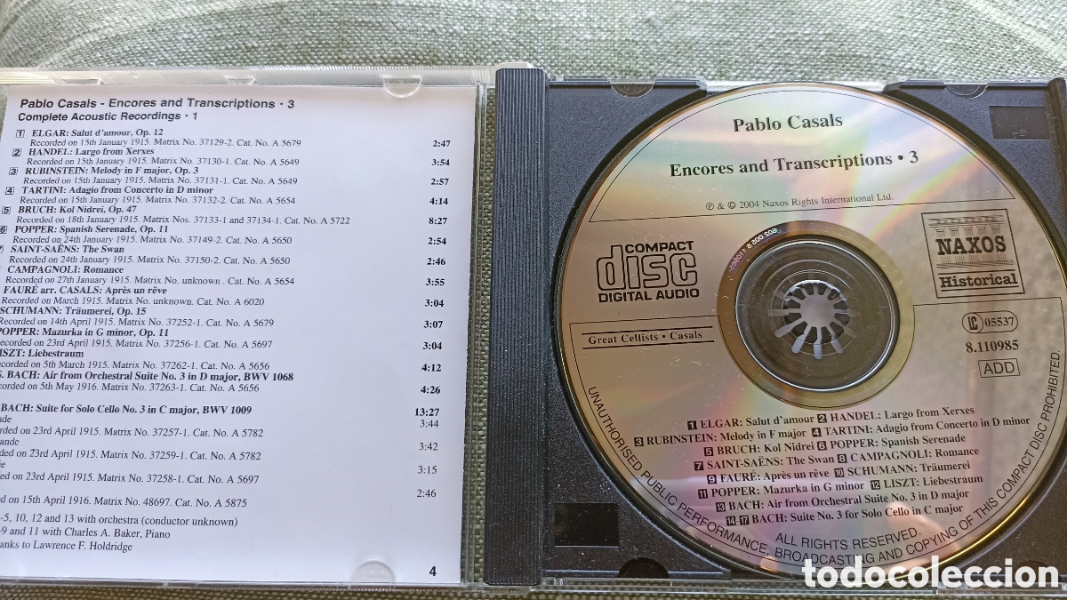 CDs de m&uacute;sica: CD de la serie &rdquo;Great Cellists Pablo Casals - Foto 3
