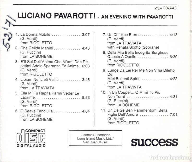 CDs de m&uacute;sica: Pavarotti - An Evening With. CD - Foto 2