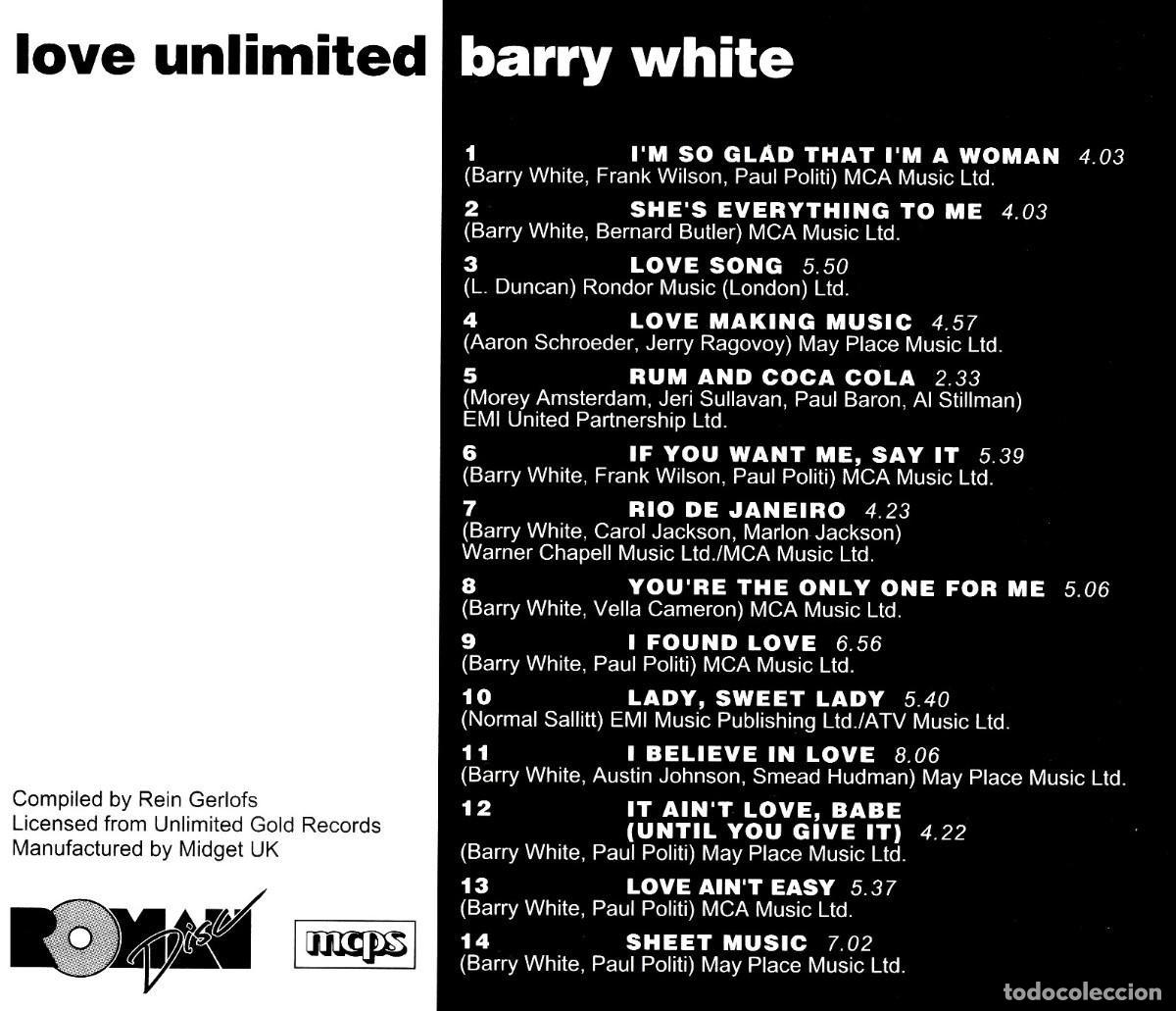 CDs de m&uacute;sica: BARRY WHITE. LOVE UNLIMITED. CD. - Foto 2