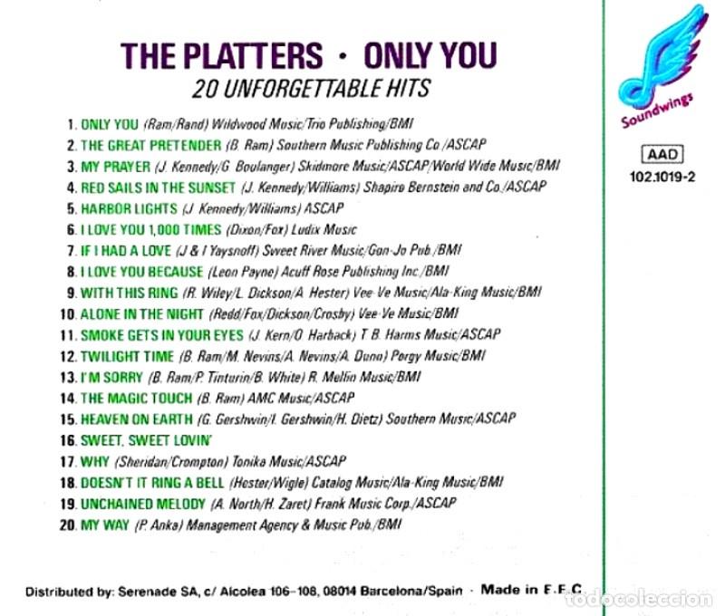 CDs de m&uacute;sica: THE PLATTERS. ONLY YOU. CD. - Foto 2