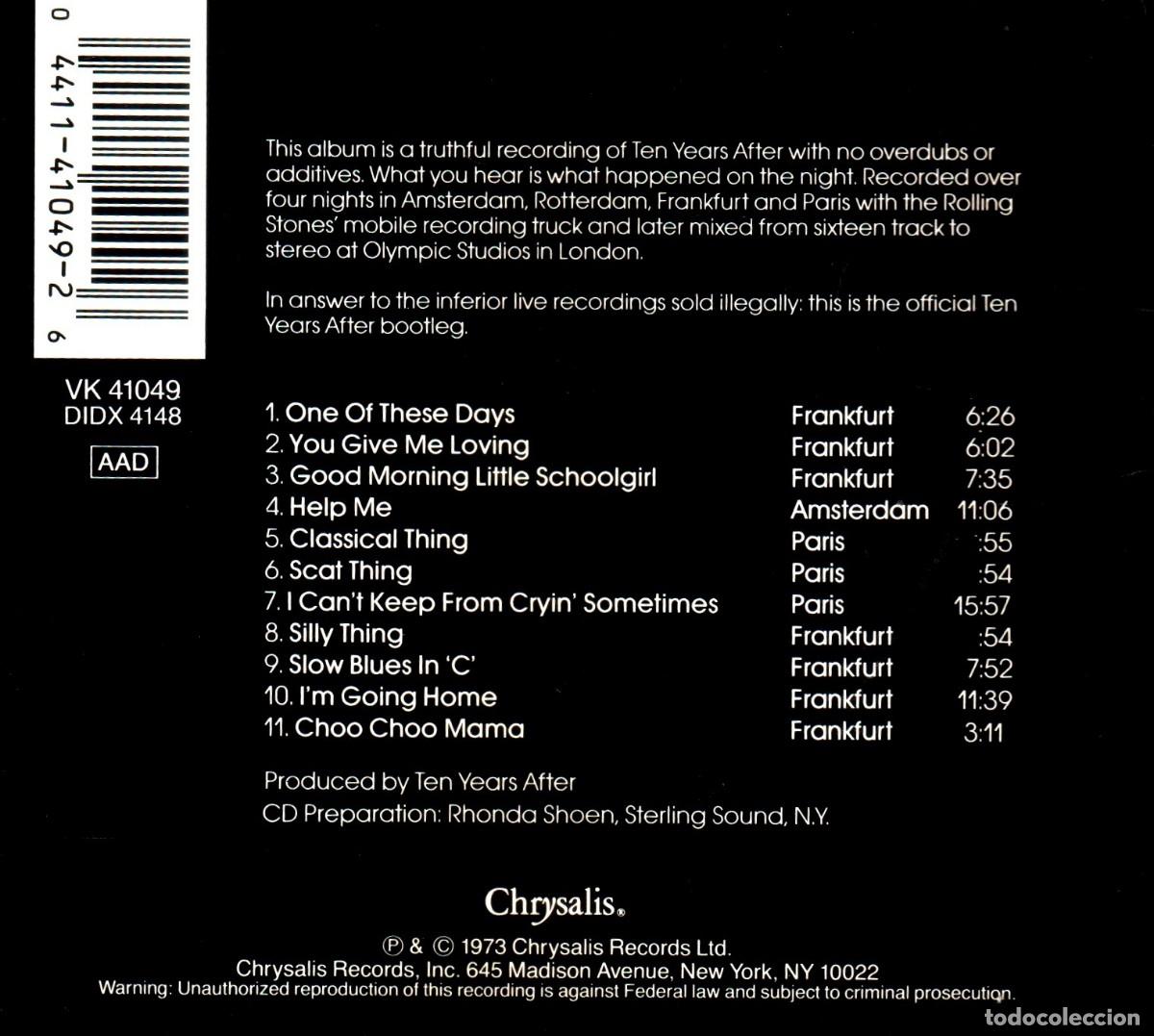 CDs de m&uacute;sica: TEN YEARS AFTER. RECORDED LIVE. CD. - Foto 2