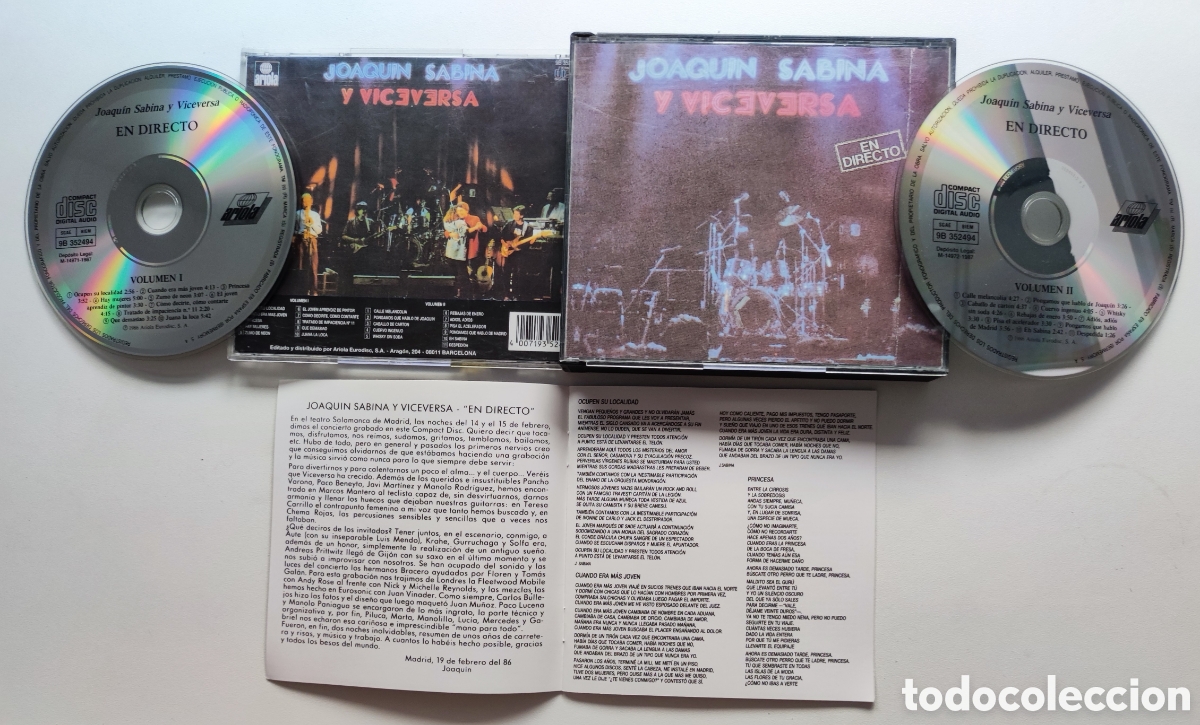 CDs de Musique: DOBLE CD EN DIRECTO 1986 - JOAQU&Iacute;N SABINA Y VICEVERSA - ARIOLA EURODISC 1986