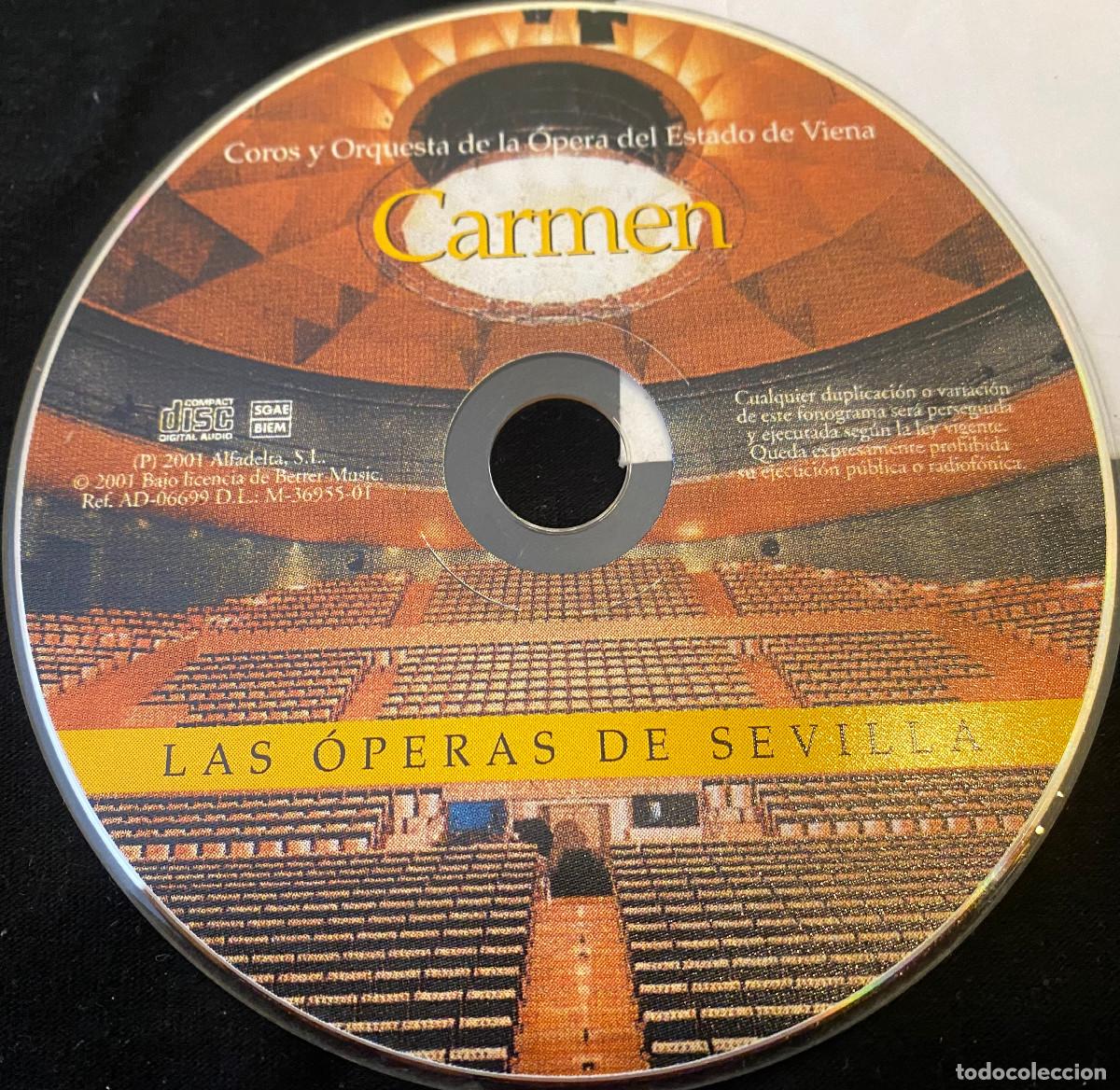 CDs de m&uacute;sica: 'Las &oacute;peras de Sevilla - Carmen', de Bizet. Pl&aacute;cido Domingo, Coro de Viena. En funda transparente.