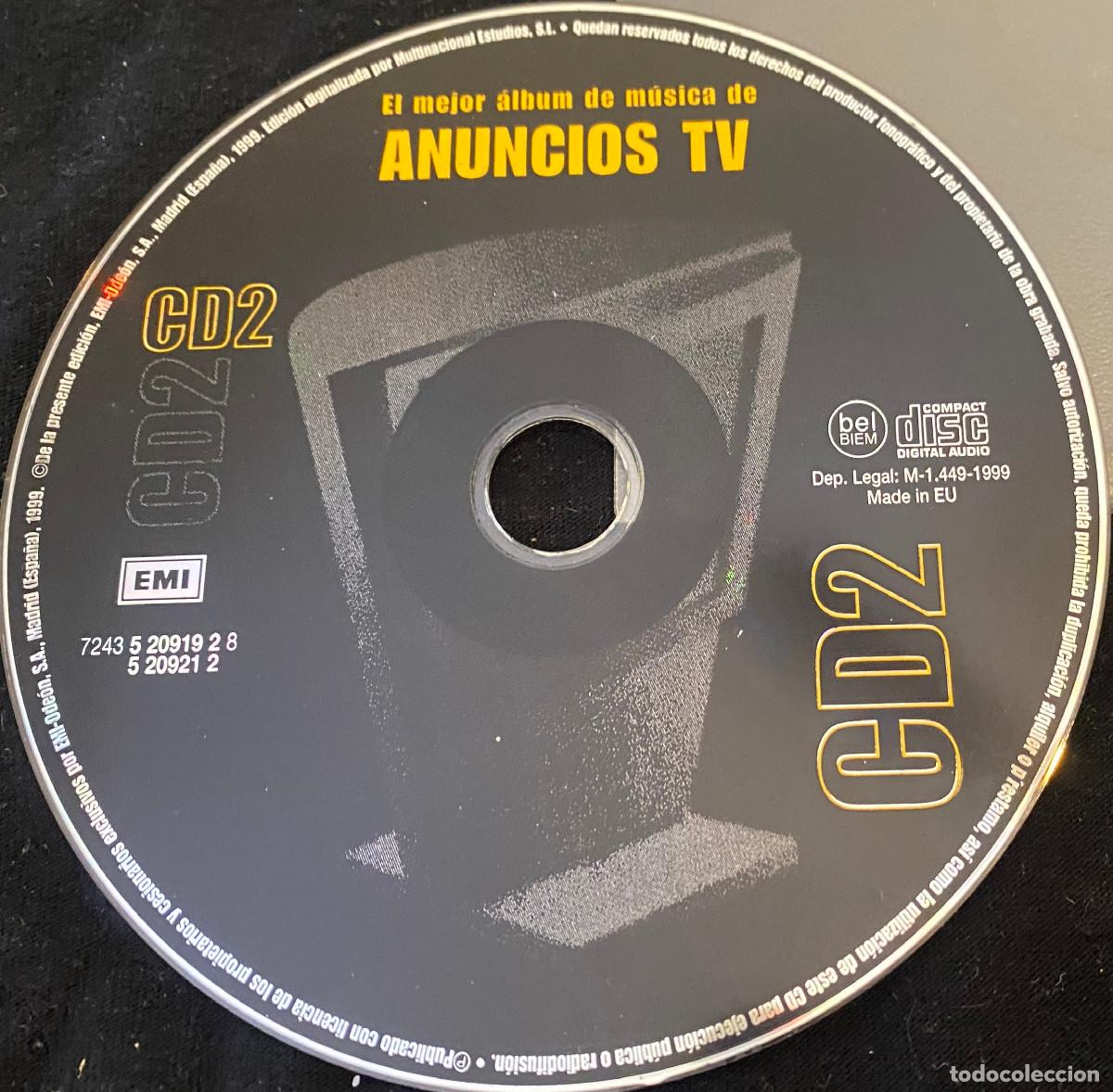 CDs de m&uacute;sica: 'El mejor &aacute;lbum de m&uacute;sica de anuncios TV - CD 2'. Varios. 20 temas. 1999. En funda transparente.