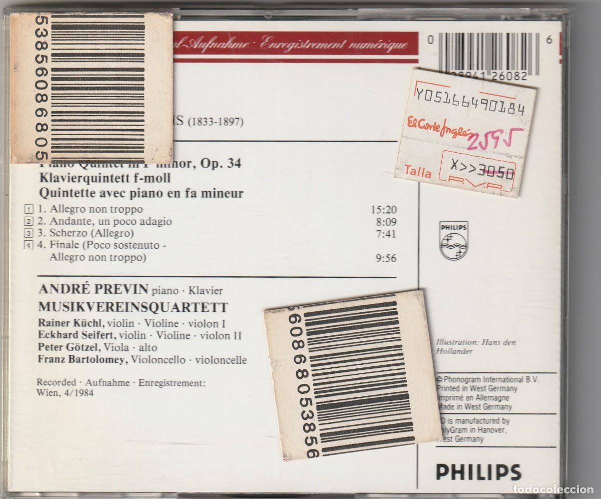 CDs de m&uacute;sica: BRAHMS - PIANO QUINTET (CD PHILIPS 1985) ANDRE PREVIN - Foto 2