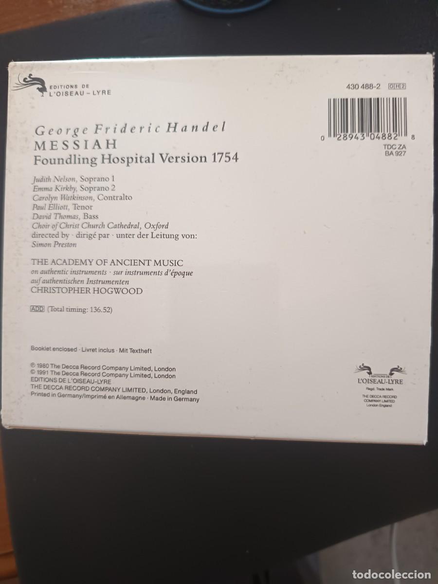 CDs de m&uacute;sica: 2CD. H&Auml;NDEL. MESSIAH. DIR: CHRISTOPHER HOGWOOD. INT&Eacute;RP: NELSON, KIRBY, WATKINSON, ELLIOT, THOMAS - Foto 2