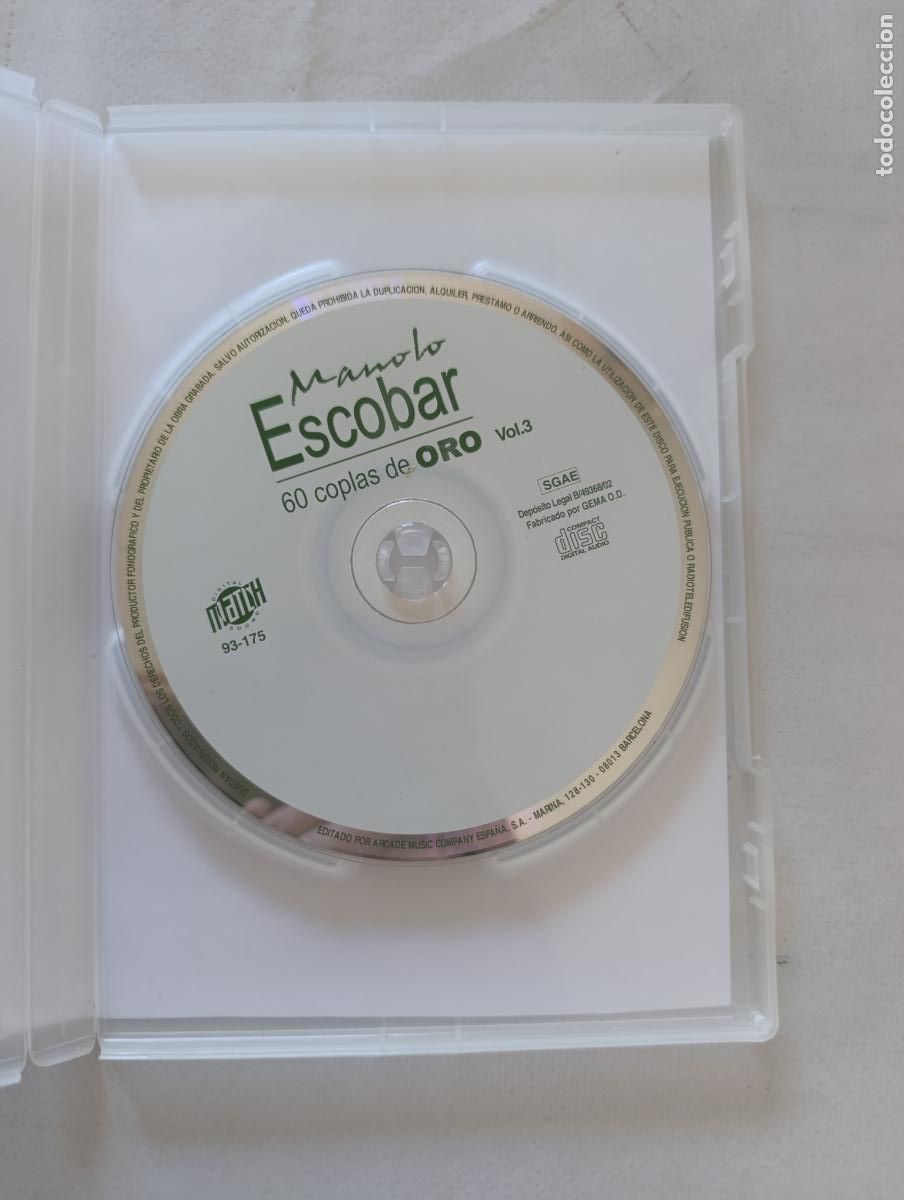 CDs de m&uacute;sica: CD MANOLO ESCOBAR - 60 COPLAS DE ORO VOL. 3 (20 CANCIONES) - LEER DESCRIPCI&Oacute;N (H6)
