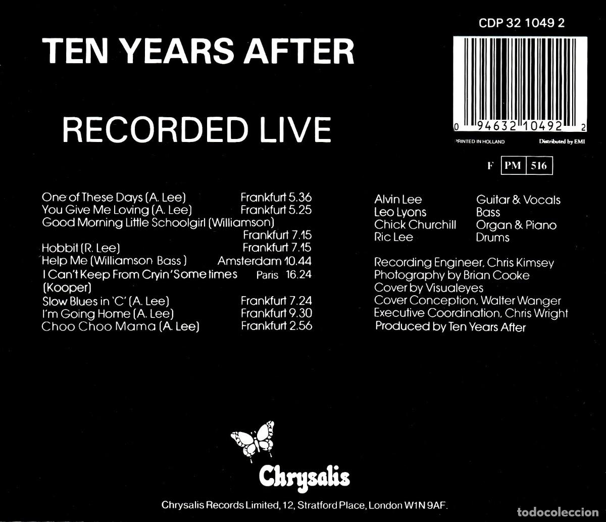CDs de m&uacute;sica: TEN YEARS AFTER. RECORDED LIVE. CD. - Foto 2