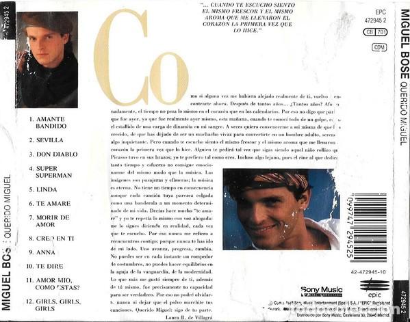 CDs de m&uacute;sica: Miguel Bos&eacute; &ndash; Querido Miguel-CD-SPAIN-1993 - Foto 2