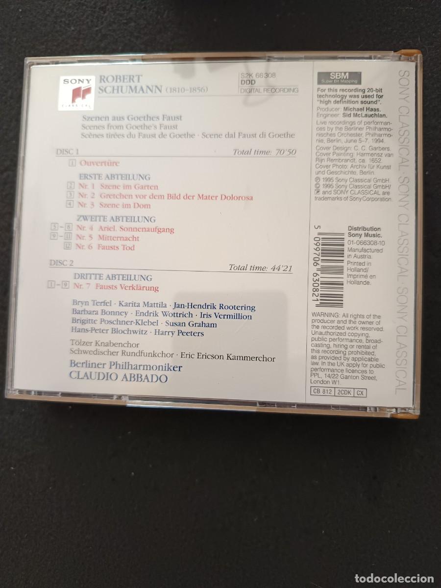 CDs de m&uacute;sica: 2 CD. SCHUMANN: SCENES FROM GOETHES FAUST. DIR: CLAUDIO ABBADO. LIVE RECORDING - Foto 2