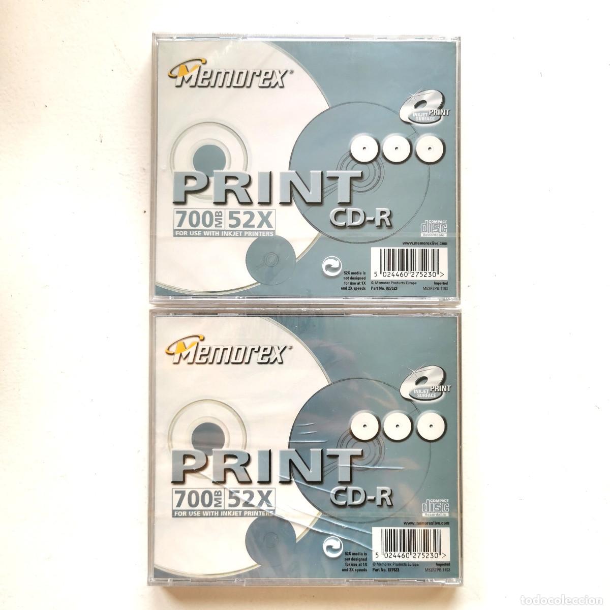 CDs de m&uacute;sica: Pack 2 CD-R Memorex PRINT 700 MB 52X Imprimibles Inkjet Precintados