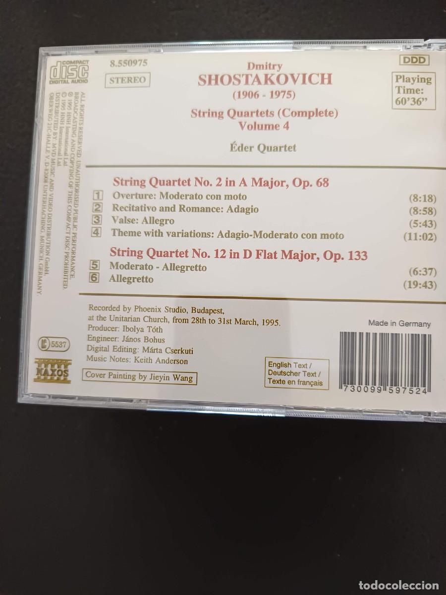 CDs de m&uacute;sica: SHOSTAKOVICH: STRING QUARTETS (COMPLETE) VOLUME 4. N&ordm;S 2 AND 12. &Eacute;DER QUARTET - Foto 2