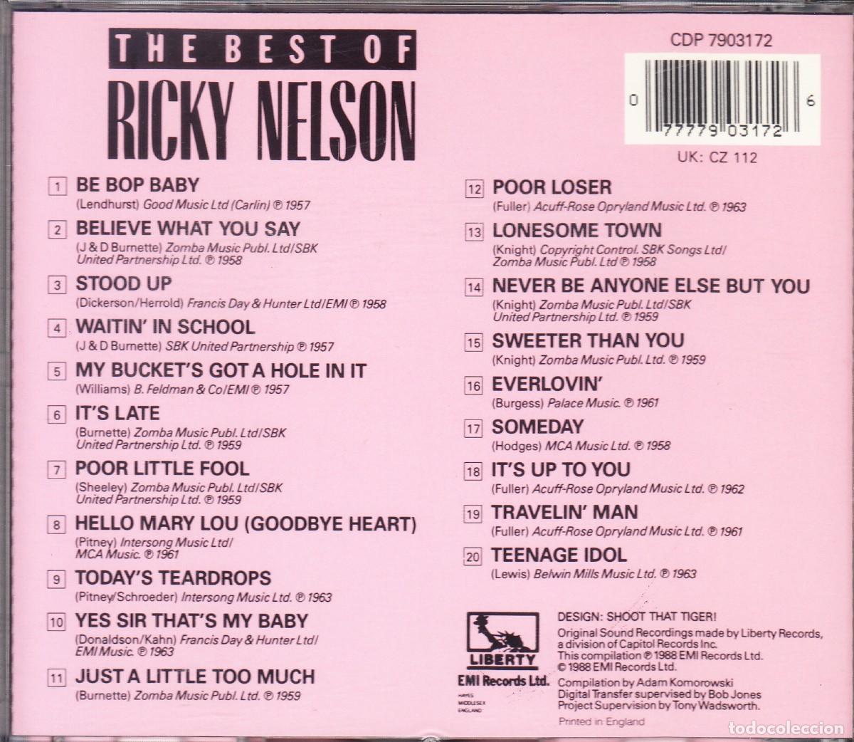 CDs de m&uacute;sica: RICKY NELSON. THE BEST. CD. - Foto 2