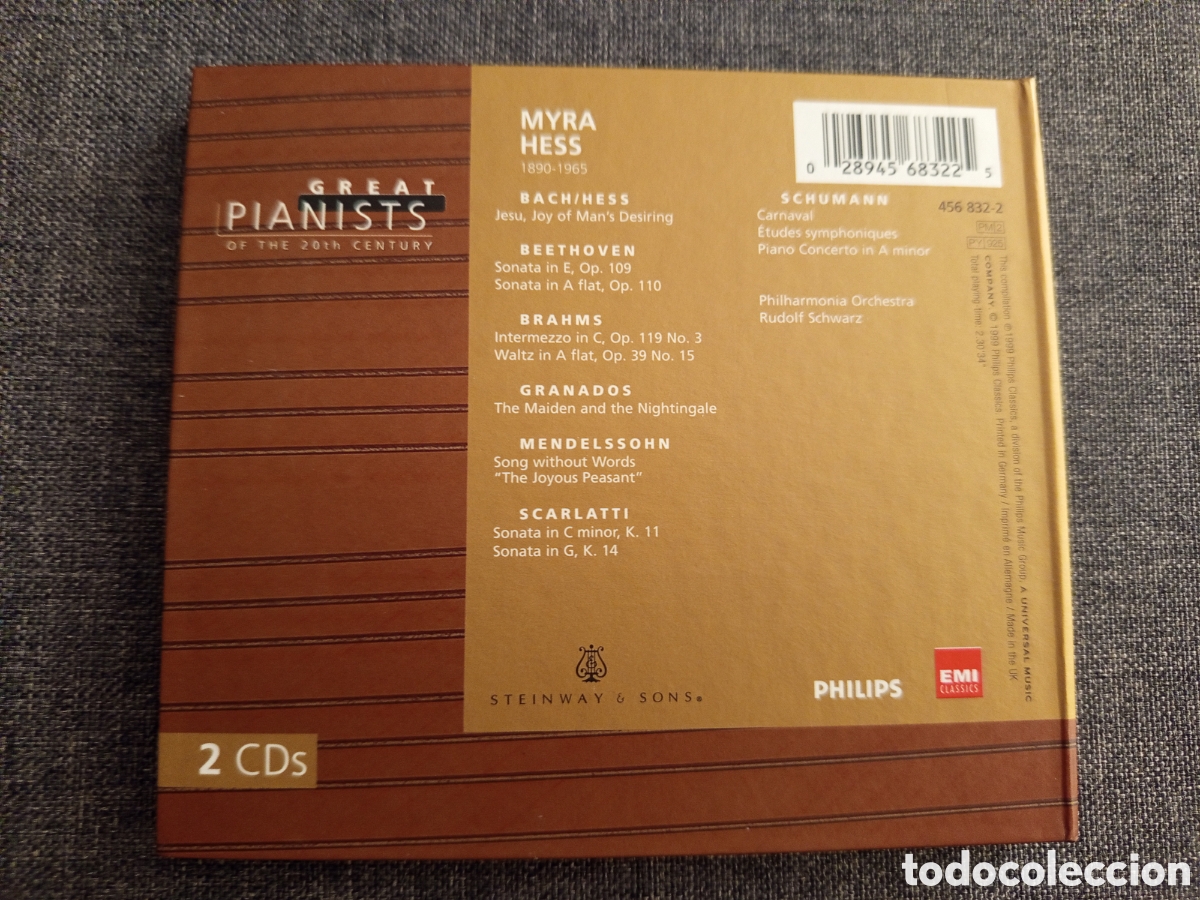 CDs de m&uacute;sica: MYRA HESS. BACH-HESS / BEETHOVEN / BRAHMS / SCHUMANN (2 CDS) - Foto 3