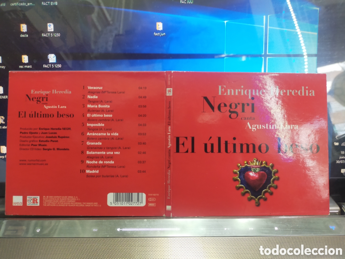 CDs de m&uacute;sica: Enrique Heredia negri canta Agust&iacute;n Lara el &uacute;ltimo beso CD Digipack 2005