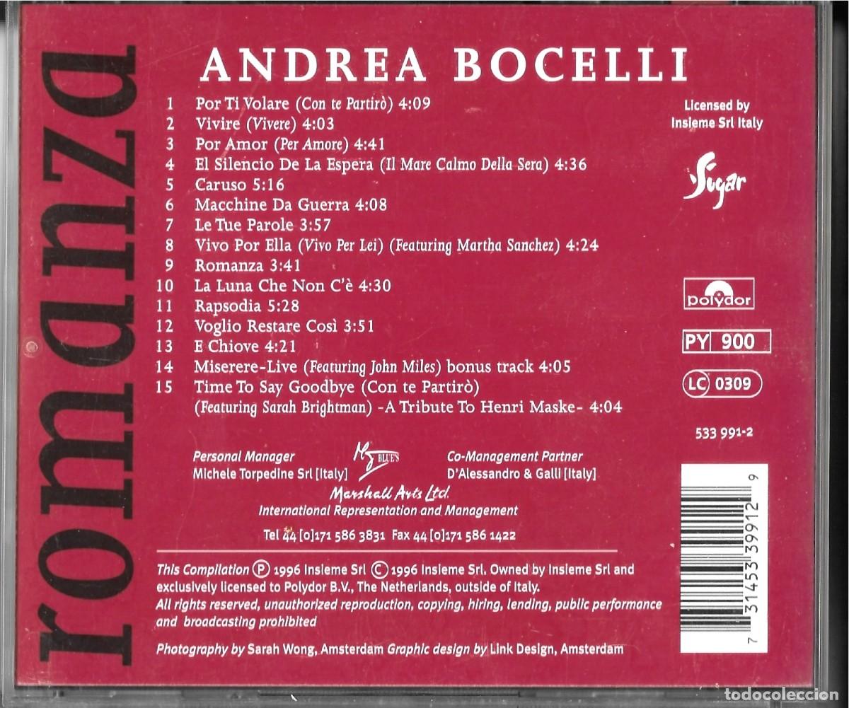 CDs de m&uacute;sica: CD ANDREA BOCELLI &rdquo;ROMANZA&rdquo; 15 TEMAS - Foto 2