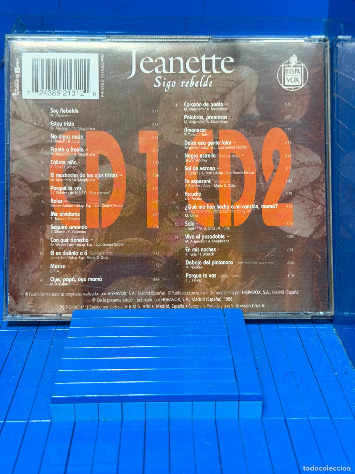 CDs de m&uacute;sica: SIGO REBELDE &ndash; JEANETTE &ndash; 1996 &ndash; CD - Foto 2
