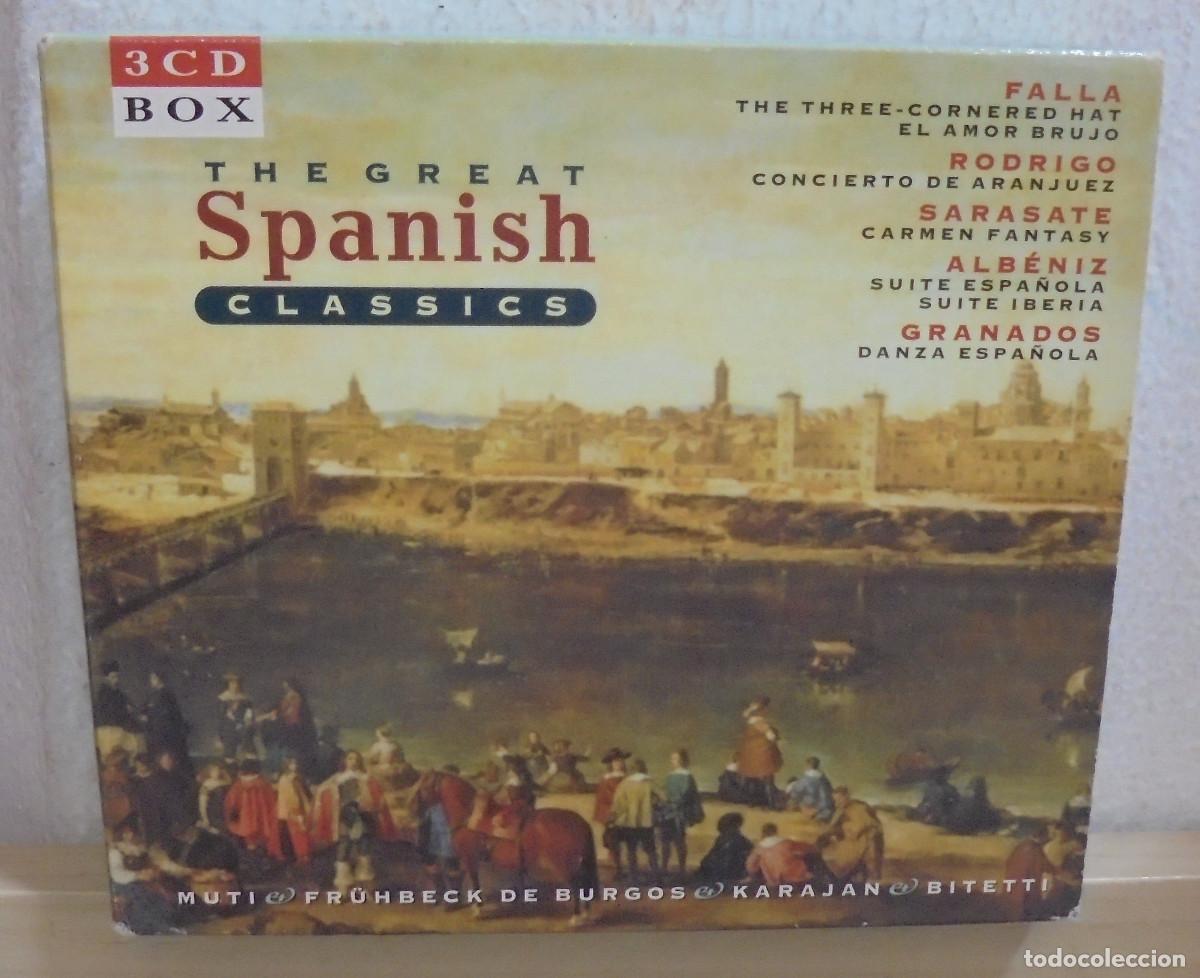 CDs de m&uacute;sica: The great spanish classics (Falla, Rodrigo, Sarasate, Granados). EMI records 1997, Caja con 3 CD ' s