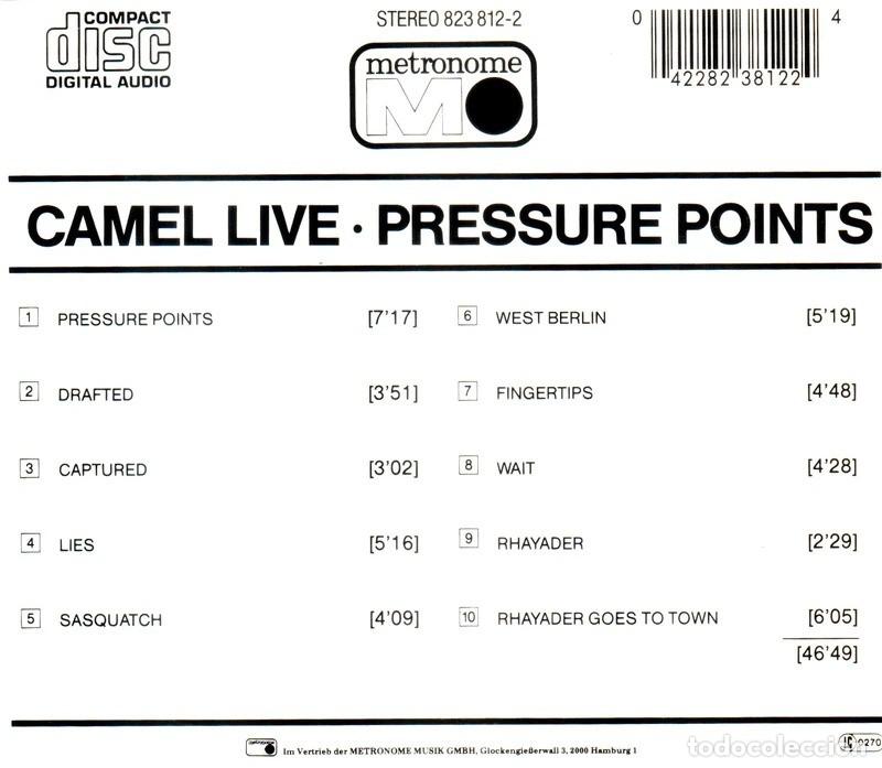 CDs de m&uacute;sica: CAMEL. PRESSURE POINTS. LIVE IN CONCERT. CD. - Foto 2