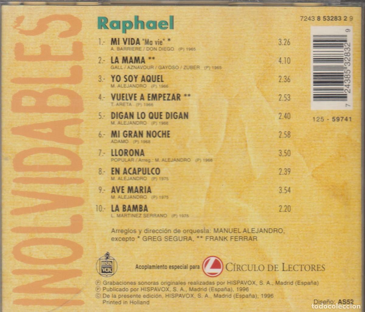 CDs de m&uacute;sica: Raphael cd Inolvidables 1996 Hispavox C&iacute;rculo de Lectores - Foto 2
