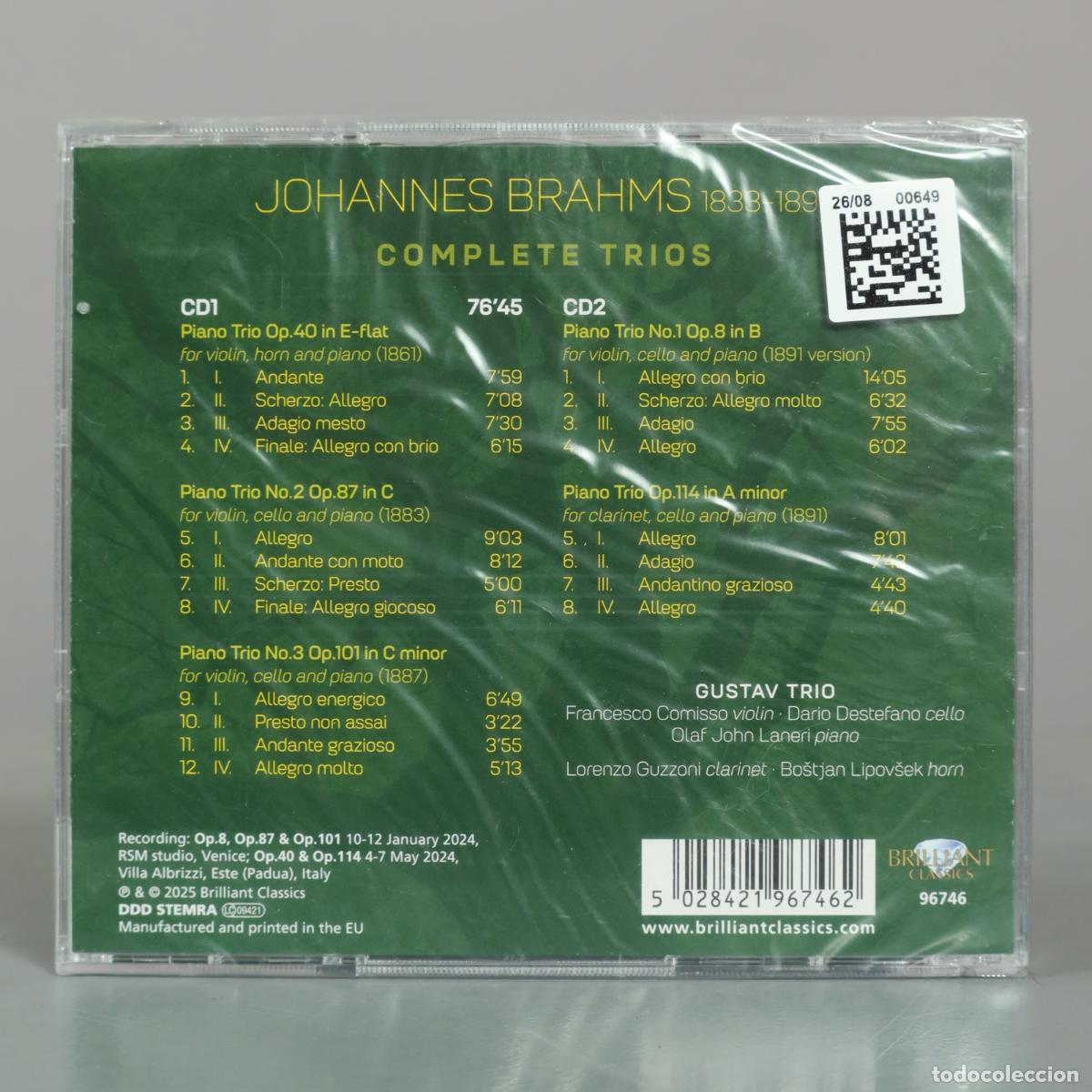 CDs de m&uacute;sica: CD. Brahms-Complete Trios. Gustav Trio, Francesco Comisso . PRECINTADO - Foto 2