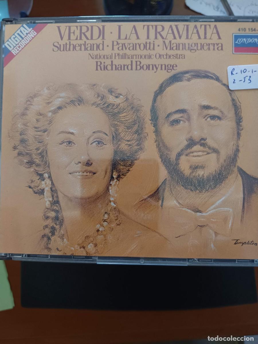 CDs de m&uacute;sica: 3 CD. VERDI: LA TRAVIATA. DIR: RICHARD BONYNGE. INT&Eacute;RP: SUTHERLAND, PAVAROTTI, MANUGUERRA. SIN LIBRE