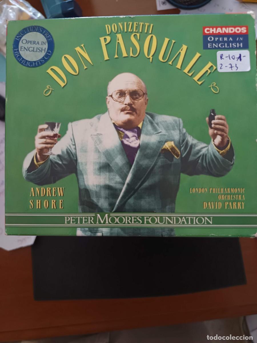 CDs de m&uacute;sica: 2 CD. DONIZETTI: DON PASQUALE. DIR: DAVID PARRY. INT&Eacute;RP: BAR&Iacute;TONOS: ANDRERW SHORE, JASON HOWARD