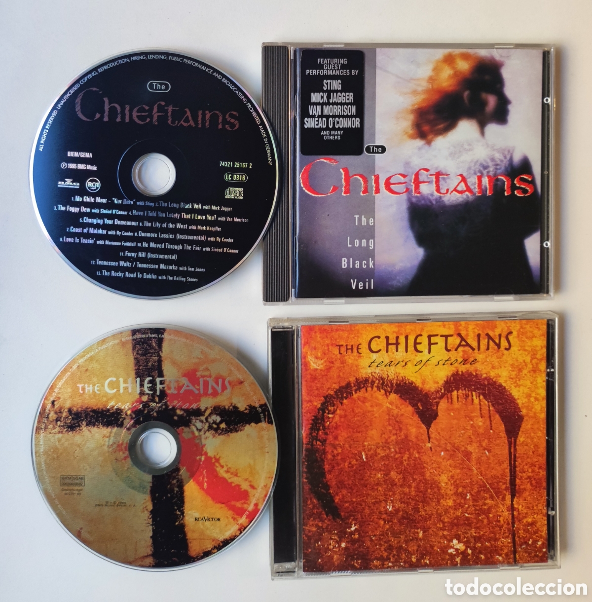 CDs de m&uacute;sica: 2 CD - THE CHIEFTAINS / THE LONG BLACK VEIL (WITH M. JAGGER, KNOPFLER, VAN MORRISON) + TEARS OF STON